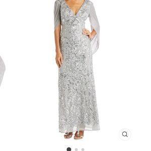 R&M Richards Silver Embellished Maxi Dress